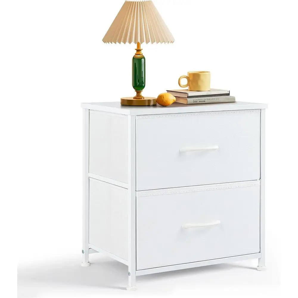 

Nightstand Set of 2, Small 2 Drawer Dresser End Table Bedside Furniture, Wooden Top Fabric Bins for Bedroom, Closet, Entryway
