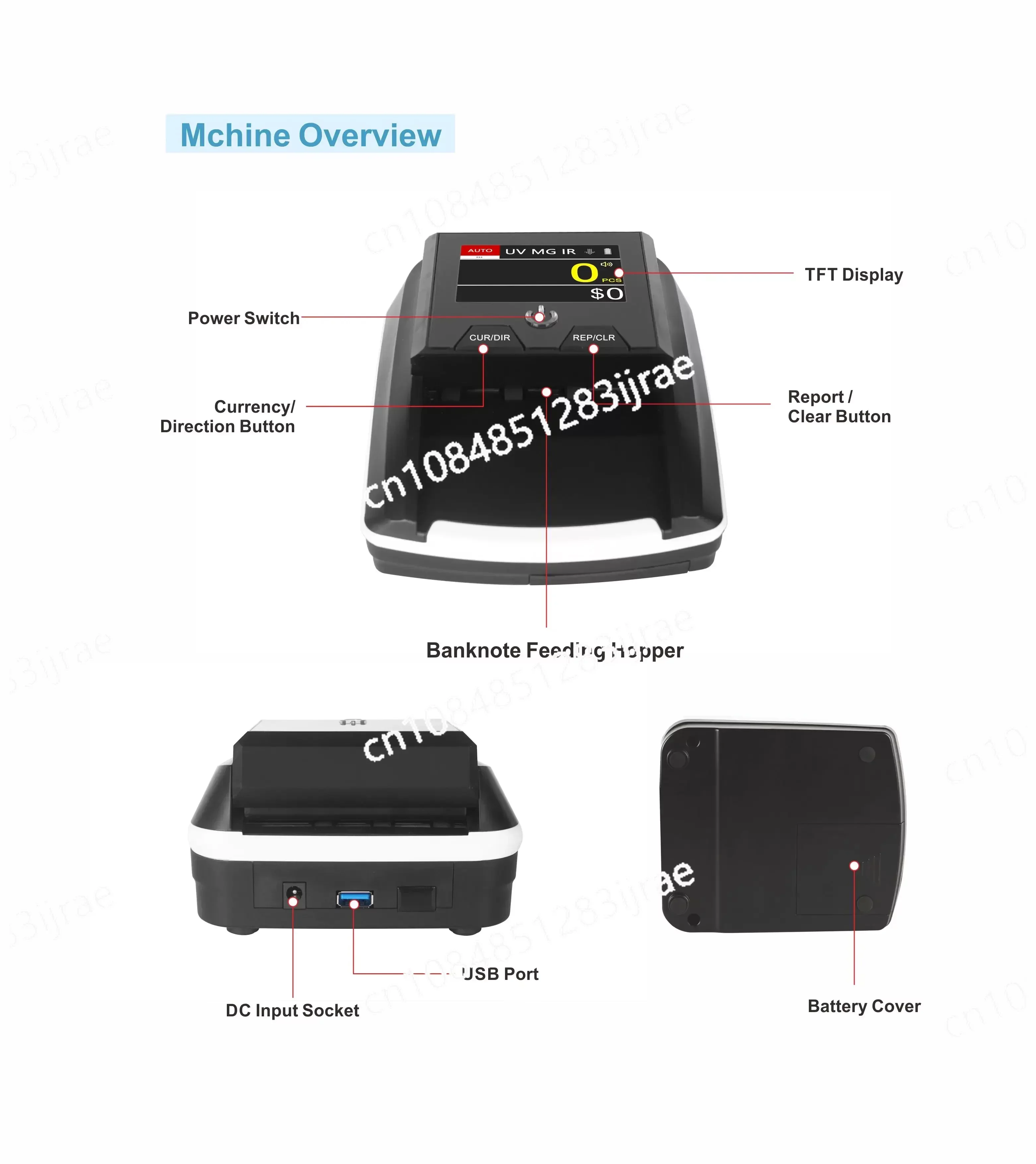 AL-136T Automatic Currency Recognition Portable Banknote Verification Machine Mini Multifunctional Banknote Verification Machine