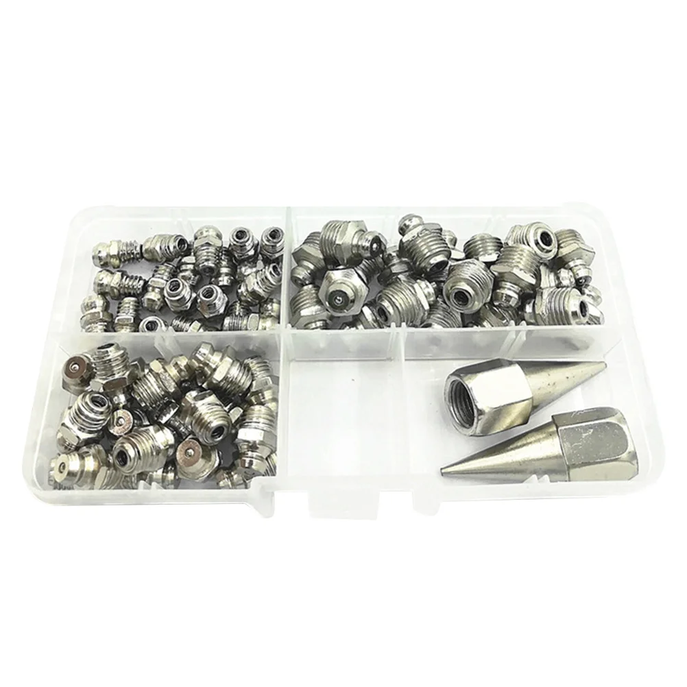 1 Juego de 1 Juego de Kit de ajuste de grasa, accesorios de grasa de ángulo surtido, boquilla de tornillo lubricante para mantenimiento de rodamientos con estuche de almacenamiento