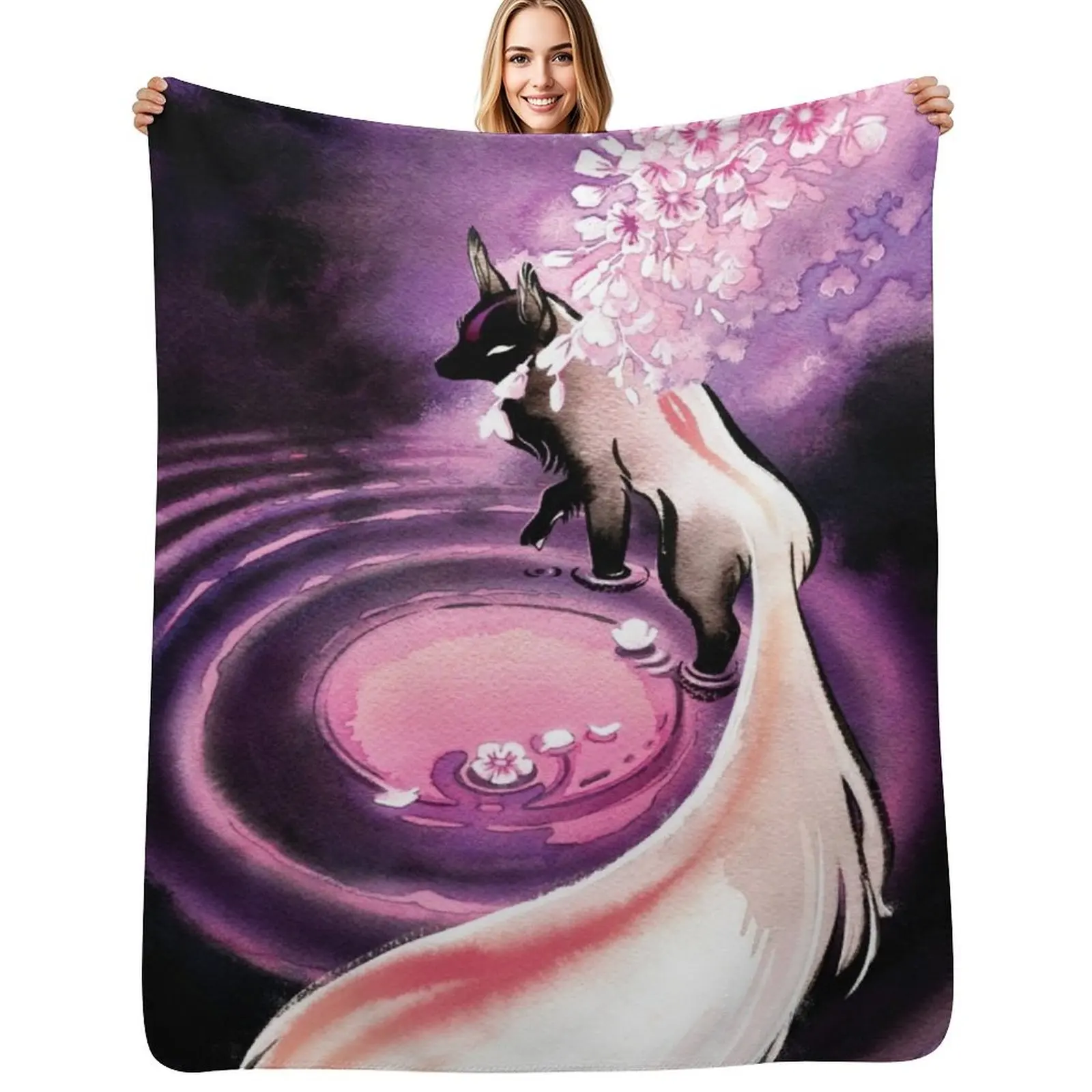 Rose Moon Sakura Blossom Fox Throw Blanket christmas decoration Luxury Throw Polar Shaggy Blankets