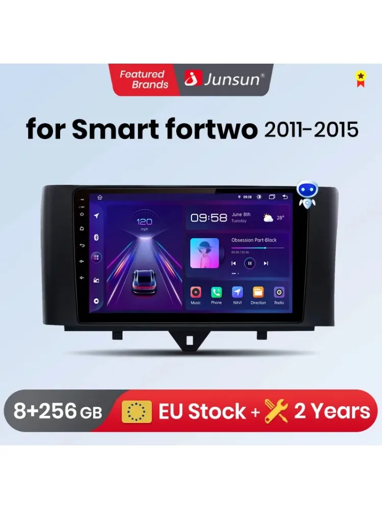 Junsun Draadloze Carplay Android Auto Radio Voor Smart Fortwo 451 2005 - 2015 Auto Intelligente Systemen Rds Bt Dsp 2 Din Autoradio - afbeelding 2