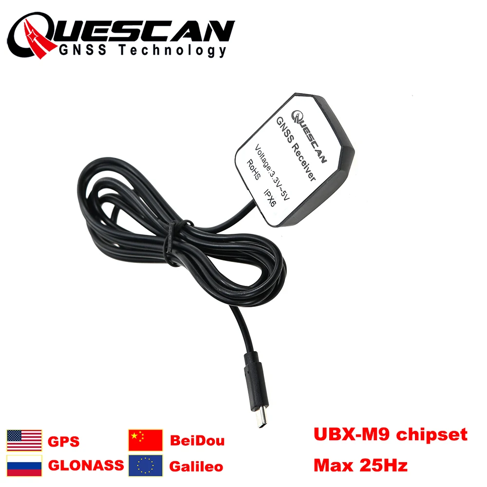 QUESCAN USB-C TypeC M9 GPS Receiver for Android Windows GPS GLONASS Galileo BeiDou USB NEO-M9N GPS GNSS RTCM NMEA UBX Protocol