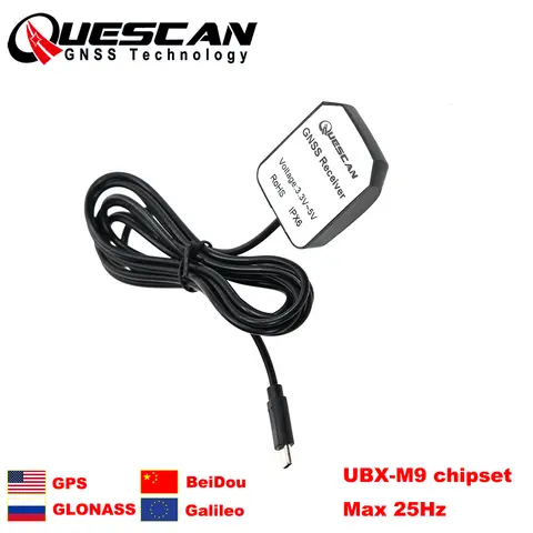 QUESCAN USB-C TypeC M9 GPS Receiver for Android Windows GPS GLONASS Galileo BeiDou USB NEO-M9N GPS GNSS RTCM NMEA UBX Protocol