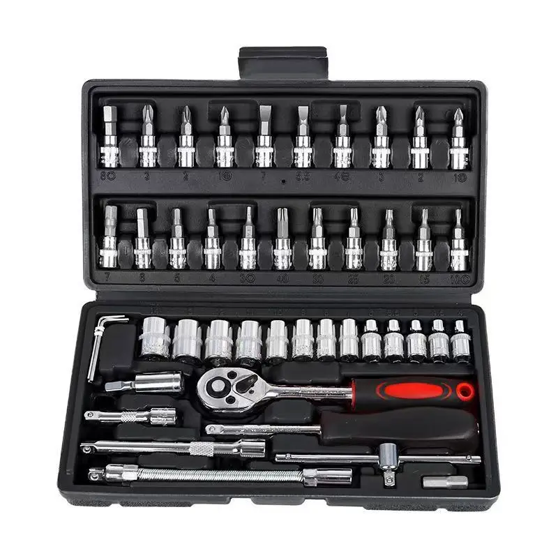 Small Car Repair Tool Set 46-piece 1/4 Socket Wrench Tool Motorcycle Side Repair Set Ratchet Wrench Set Home Hardware Repair