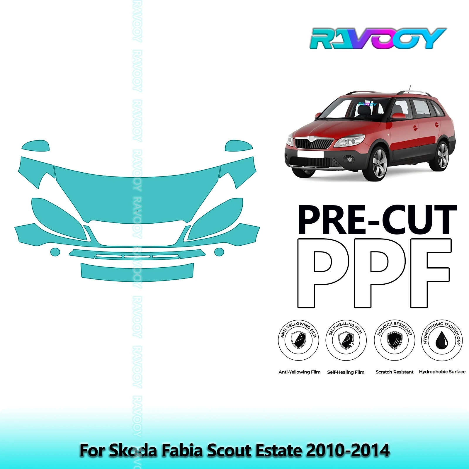 For Skoda Fabia Scout Estate 2010-2014 Partial Front 8.5Mil Pre-Cut Paint Protection Film PPF Stone Chip Kit | Clear/Matte/Black