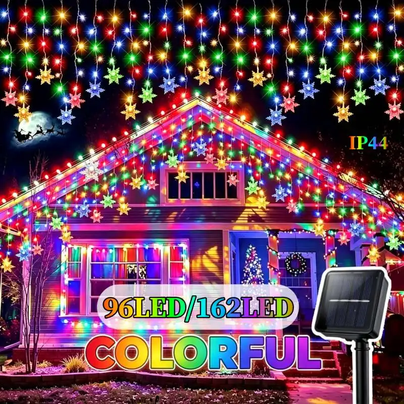 Solar Snowflake Christmas Lights LED Fairy String Garden Lights 8 Mode Festoon Christmas Decor for Outdoor Holiday New Year Lamp