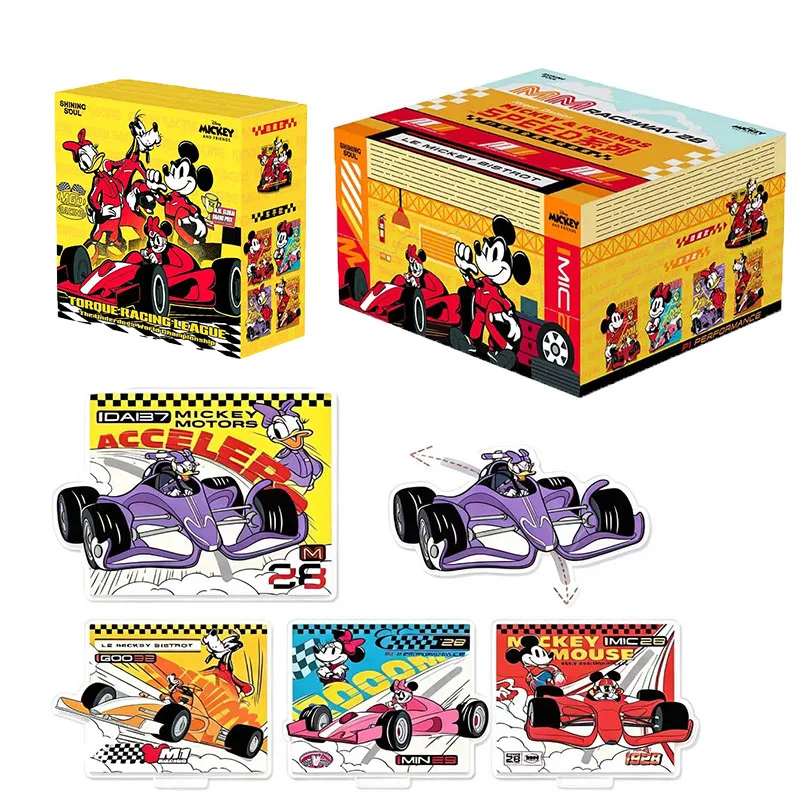 SHININGSOUL Mickey & Friends SPEED Series Mickey Racing Car Metal Magnetic Badge Anime Peripheral Collection Cards Kids Toy Gift