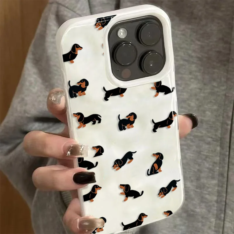Dachshunds Pattern Soft Silicone Phone Case for IPhone 17 Air 16 15 13 14 12 11 Pro Max Plus 16E 17 Pro Wrinkle Texture Cover