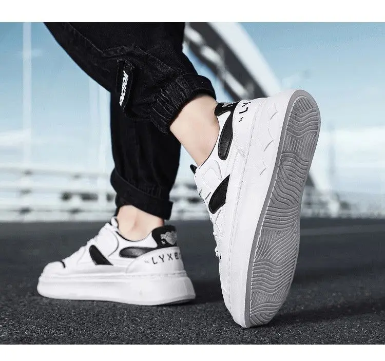 Men's Height Increasing Leather Skate Sneakers 2026 New Color Block Anti Slip Viral Casual Streetwear Trendy Footwear