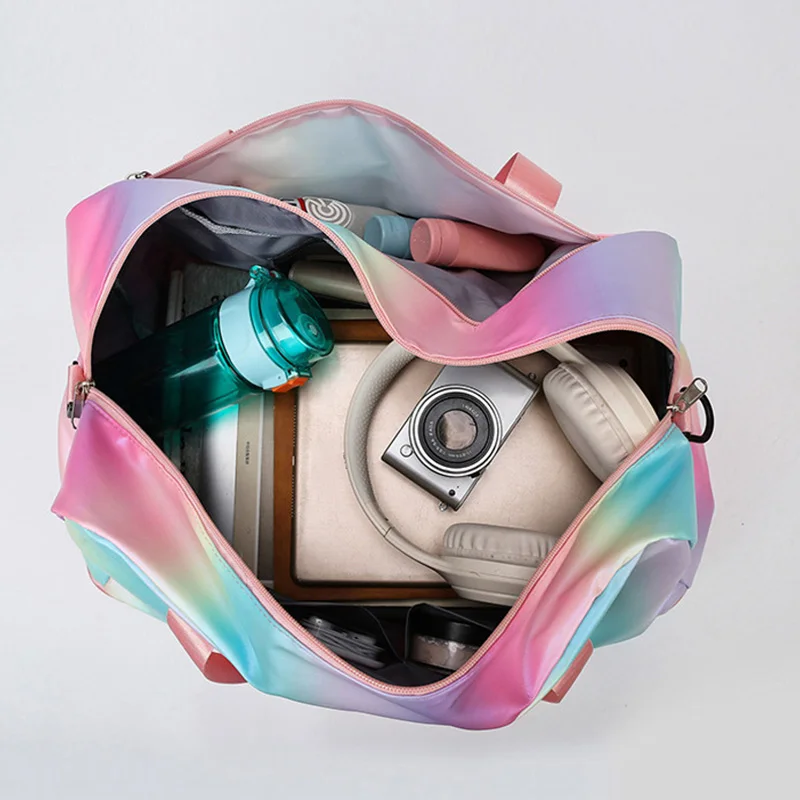 Rainbow Gym Bag Fitness Sports Handbags Women Travel Shoulder Dry Wet Color Deffle Tote Weekend Swimming With Shoes Storage Bags