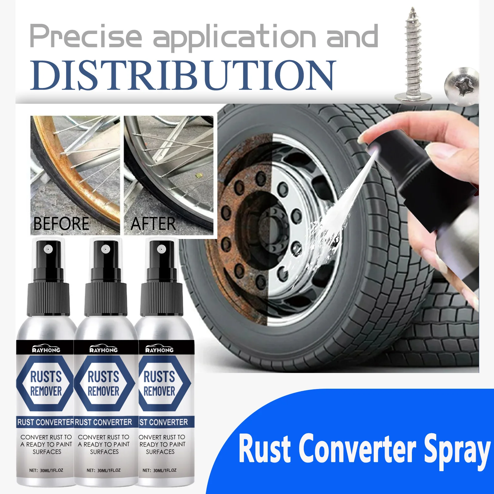 Rust Converter Spray Stops Corrosion Rust Remover Metal Primer Lubricant for Car Rims Tools Fences Locks Protective Coating 30ml