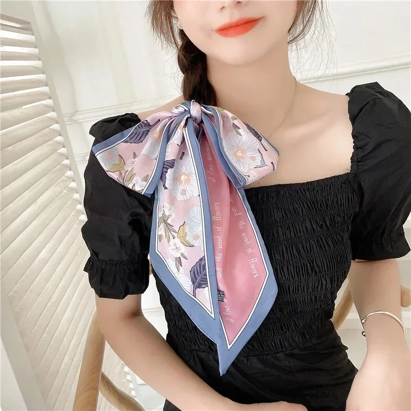 

Flower long silk scarf binding high -level sensory silk ribbon sweet girl summer hair ribbon headdress