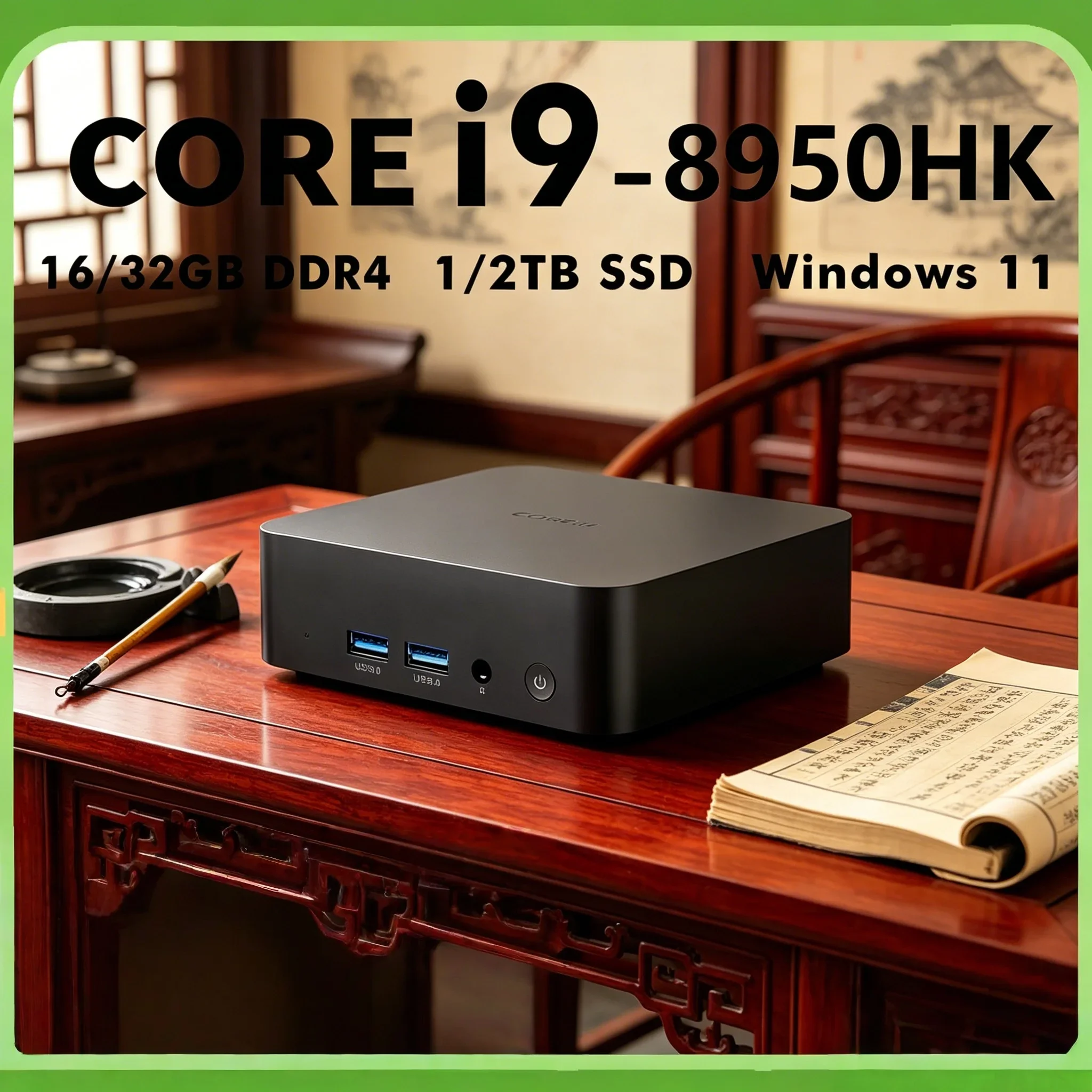 

2026 New Mini PC Core I9 8950HK Win11 Pro 16GB SSD WiFi6 BT5.2 4K Home Office PC 3-Year Warranty