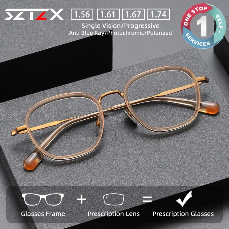 

SZTZX Vintage Pure Titanium Hypoallergeni Prescription Glasses Blue Light Blocking Myopia Glasses Progressive Reading Eyewear