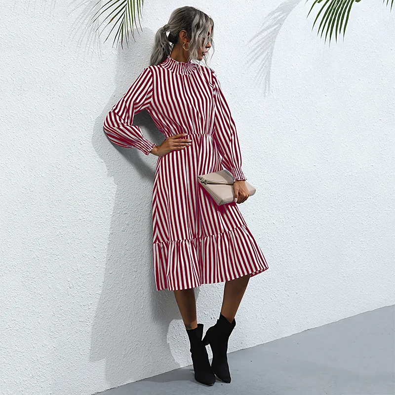 JIM & NORA-vestido a rayas de colores para mujer, prenda de vestir de cintura alta, manga larga, falda larga, primavera y otoño