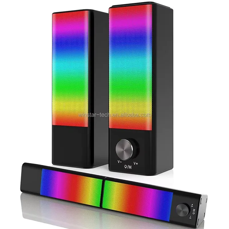 

New 2.0 Channel USB Desktop Audio 2 in 1 Magnetic 10W 3.5mm Aux-in Dynamic RGB Stereo Sound Bar Gaming Bluetooth Speakers for PC