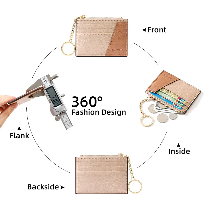 Slim card holder for women ultra thin RFID blocking leather wallet ID badge holder credit card organizer key fob case