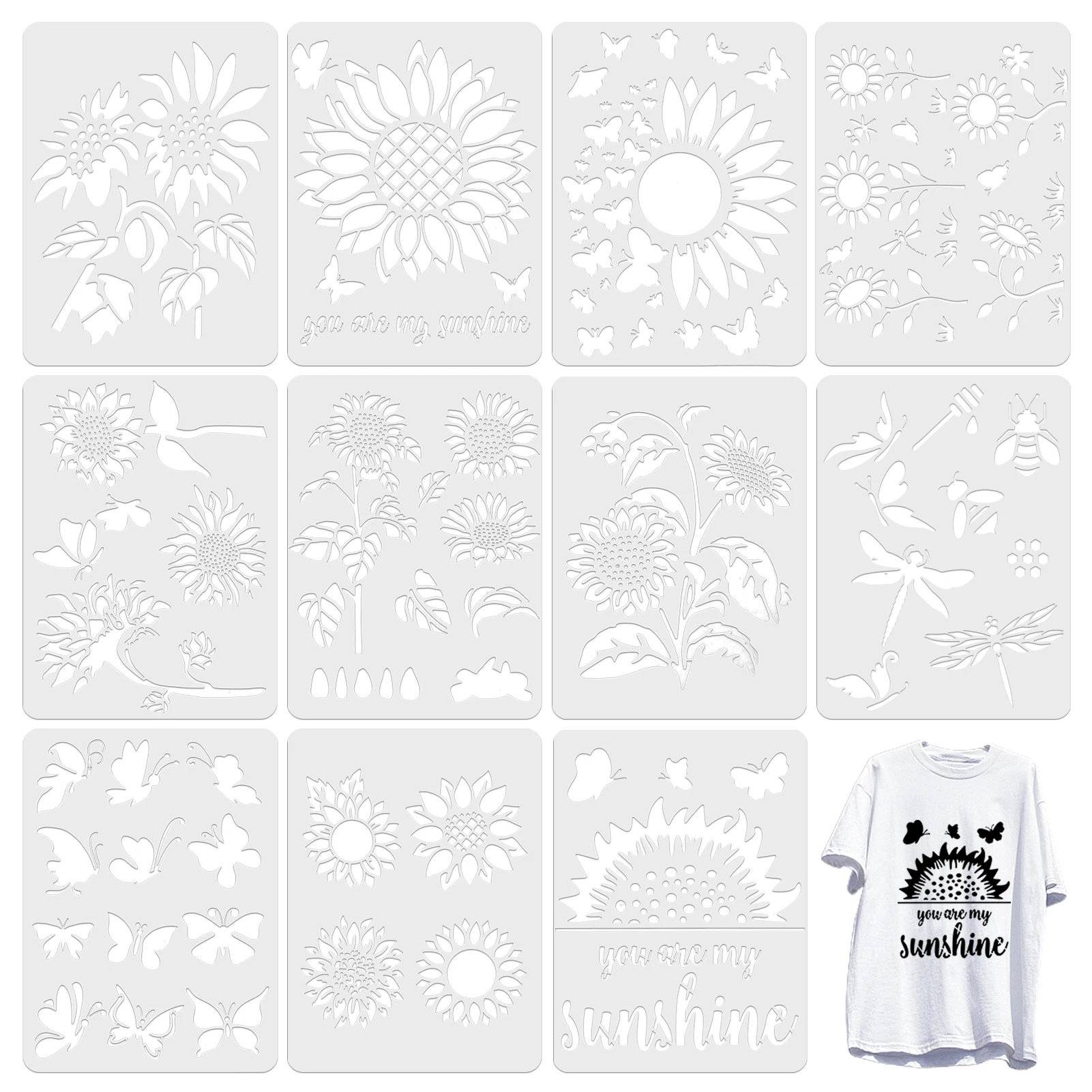

11pcs Sunflower Animal Card Making DIY Craft Wood Burning Reusable Painting Stencil Translucent PET For Fabric Scrapbooking