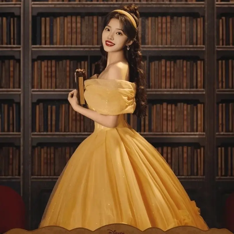 2025 High End Luxury Belle Fairy T Forest System Long Evening Gown Yellow Princ Sle Wedding Dr Women's New