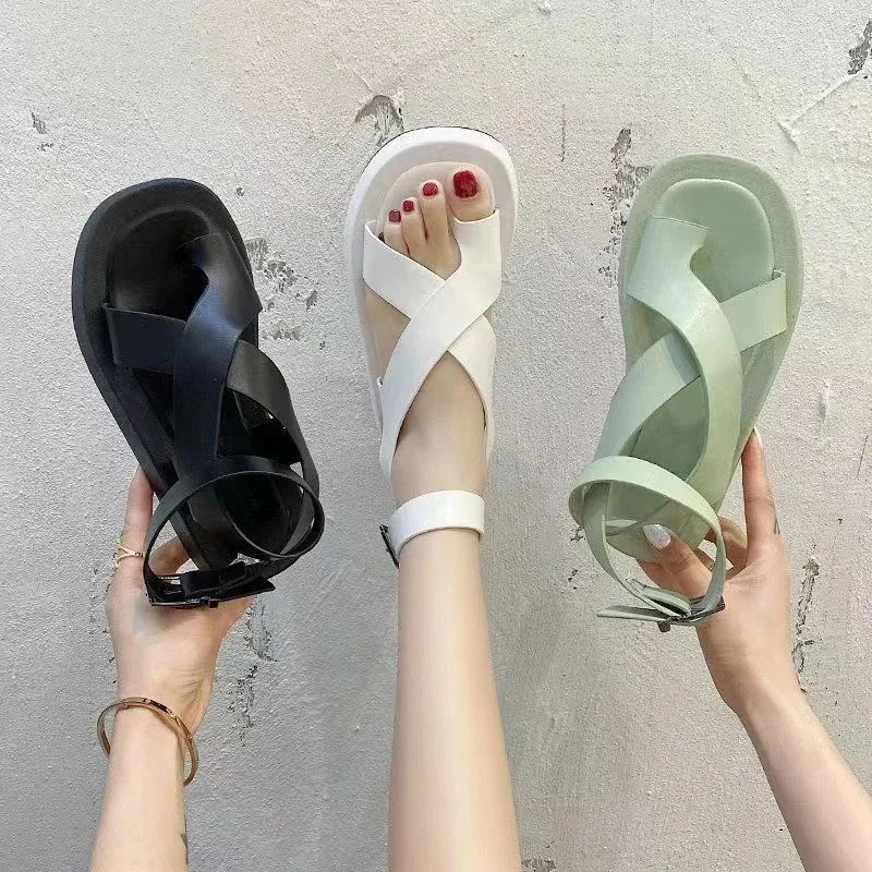 2024 Sandals  Summer Solid Color Comfortable Women\'s Beach Shoes Thick Heel   Non-slip