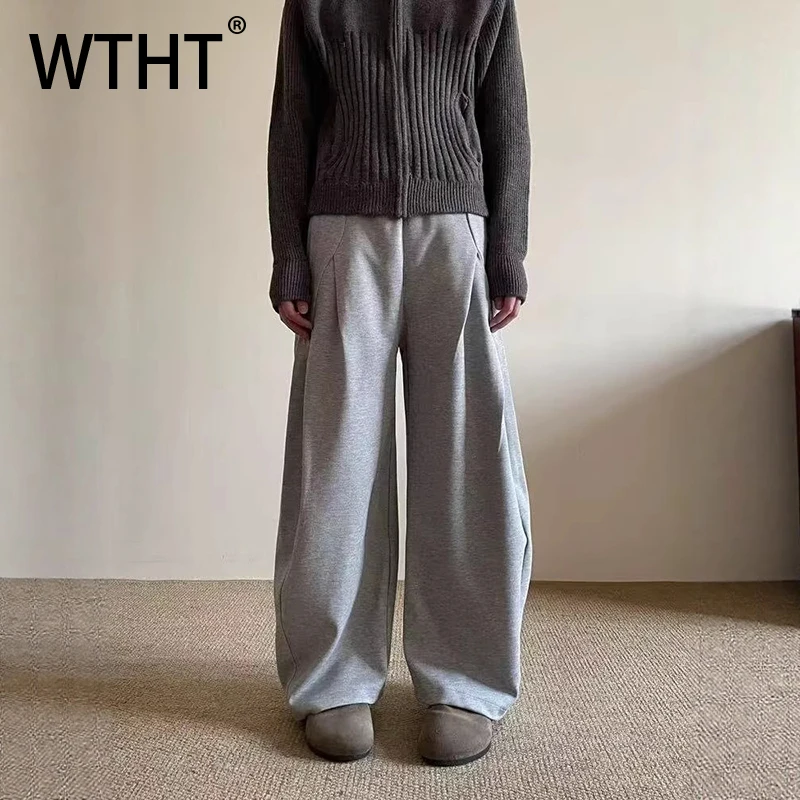 

WTHT модные мужские однотонные плиссированные повседневные брюки в американском стиле, модные широкие брюки с высокой талией, мужские брюки 2023, осень 2A1569