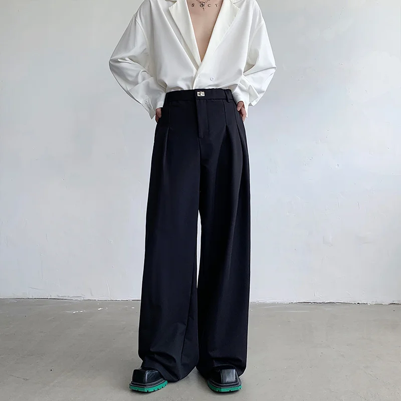 Baggy Black Suit Pants Mens Oversized Fashion Society Mens Dress Pants Korean Loose Wide Leg Pants Mens Office Formal Trousers