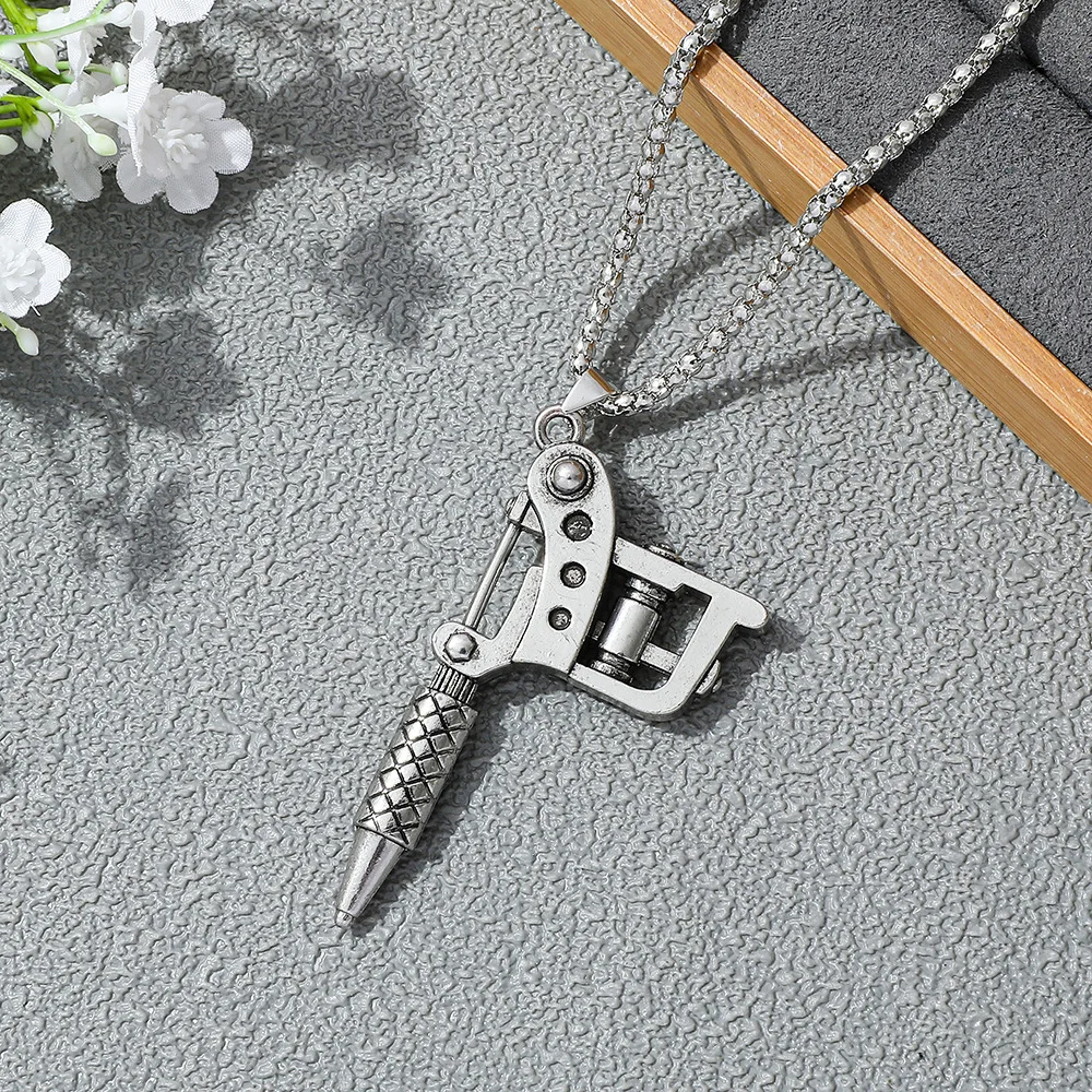 Hip Hop Retro Tattoo Machine Pendant Necklace - Creative Personalized Punk Style Jewelry Gift for Men