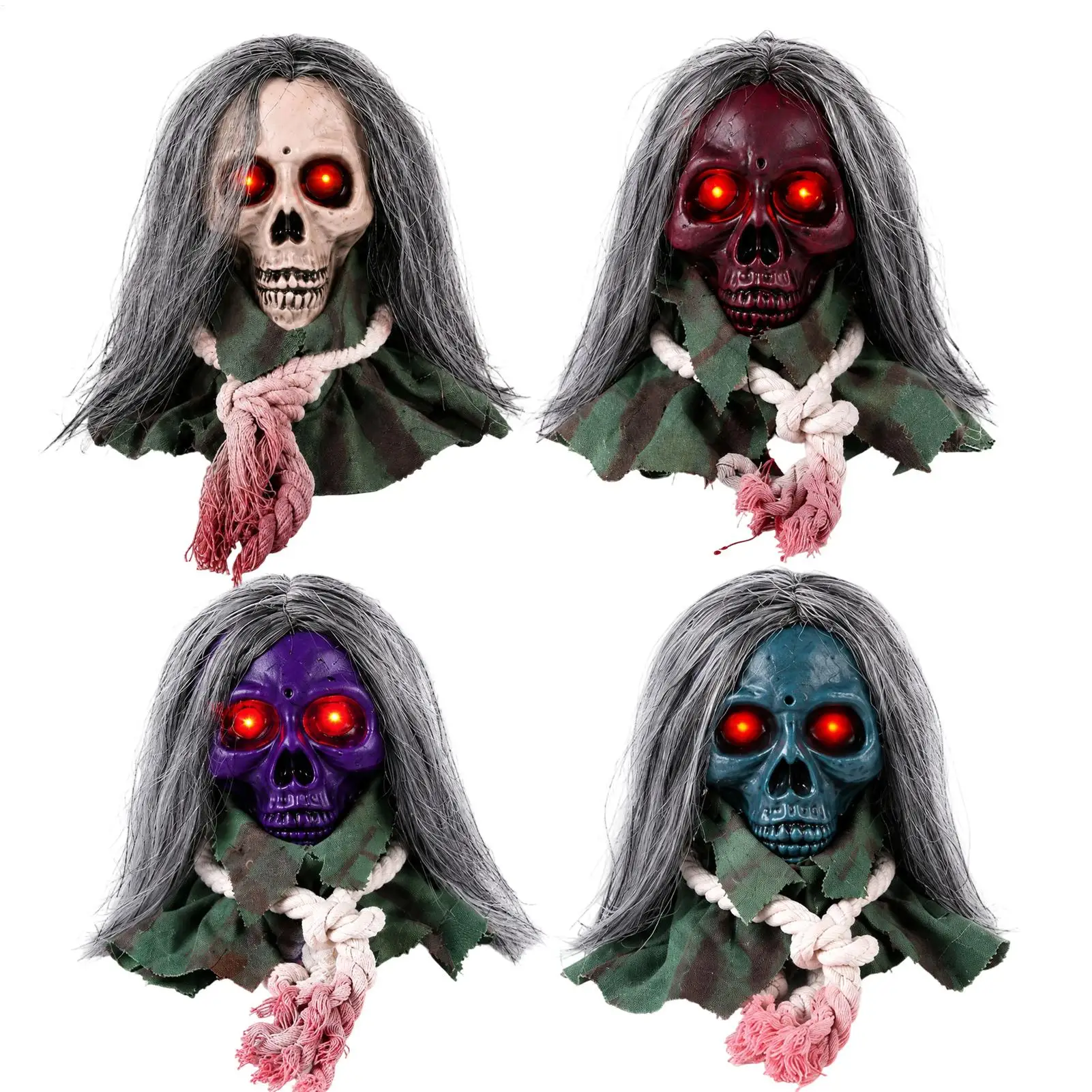 Halloween Skull with Light Up Red Eyes Scary Sound Activated Animated Gothic Haunted House Decor for Indoor Outdoor Haunted