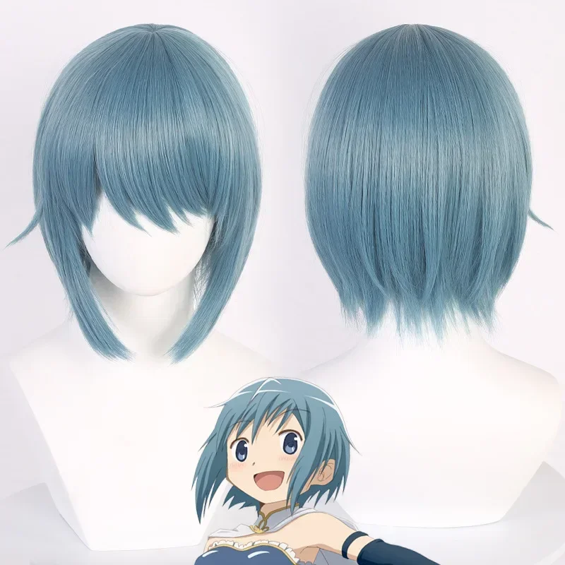 Peluca de Cosplay de Anime Miki Sayaka, pelo corto azul y gris, pelucas sintéticas resistentes al calor, 30cm