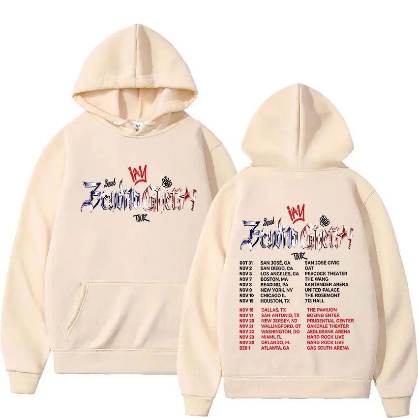 ريان كاسترو Sende جولة حول العالم 2025 ميرش هودي الرجال النساء موضة Harajuku البلوز البلوز Y2K الهيب هوب المتضخم كنزة بغطاء رأس من الصوف