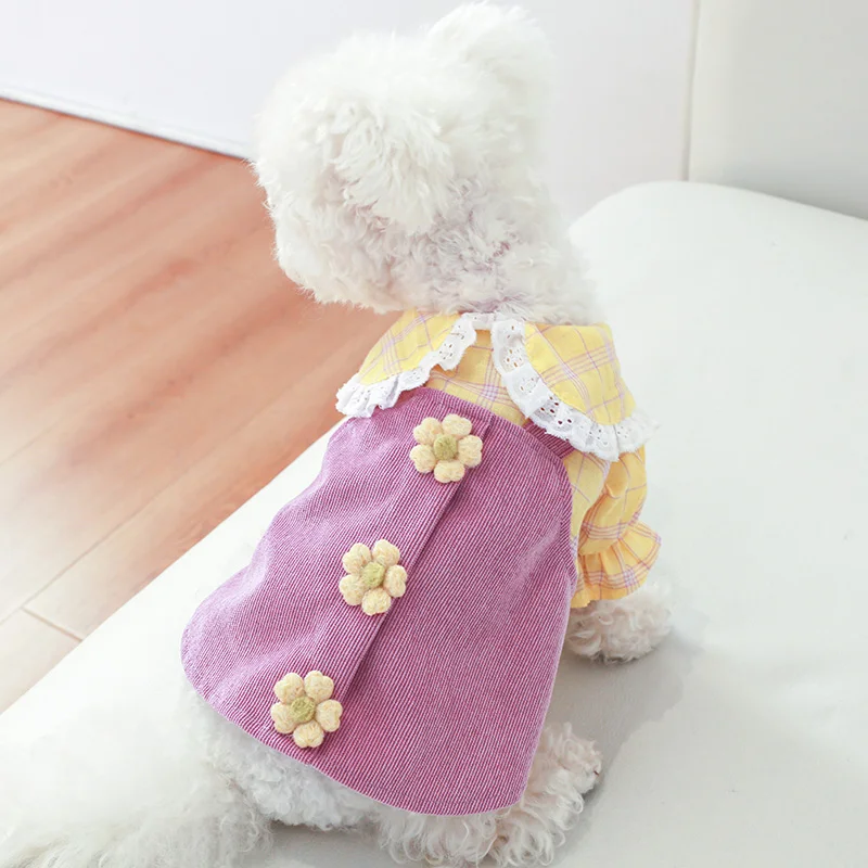 1PC Pet Clothing Cat Spring/Summer Thin Yellow Purple Spliced Pet Collar Princess Dress Suitable for Small and Medium sized Dogs