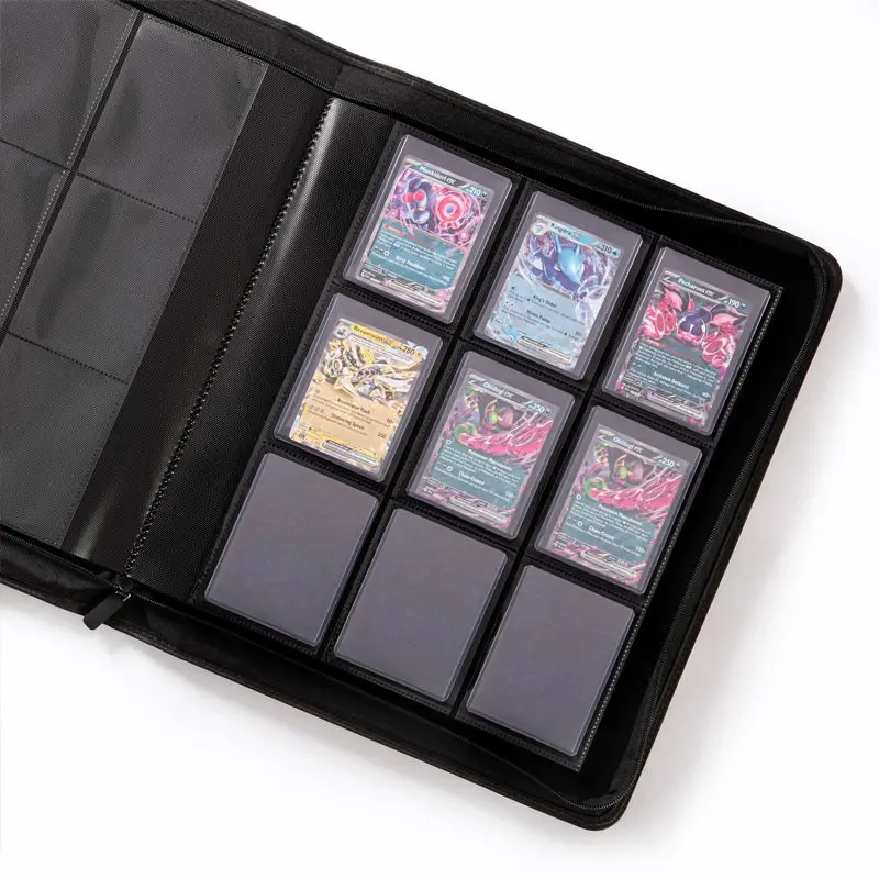 35PT Toploader Card Binder 4/9 Pocket 128/216 Slots PU Leather Zipper Side Loading for TCG Pokemon Yu-Gi-Oh Sports Card Album