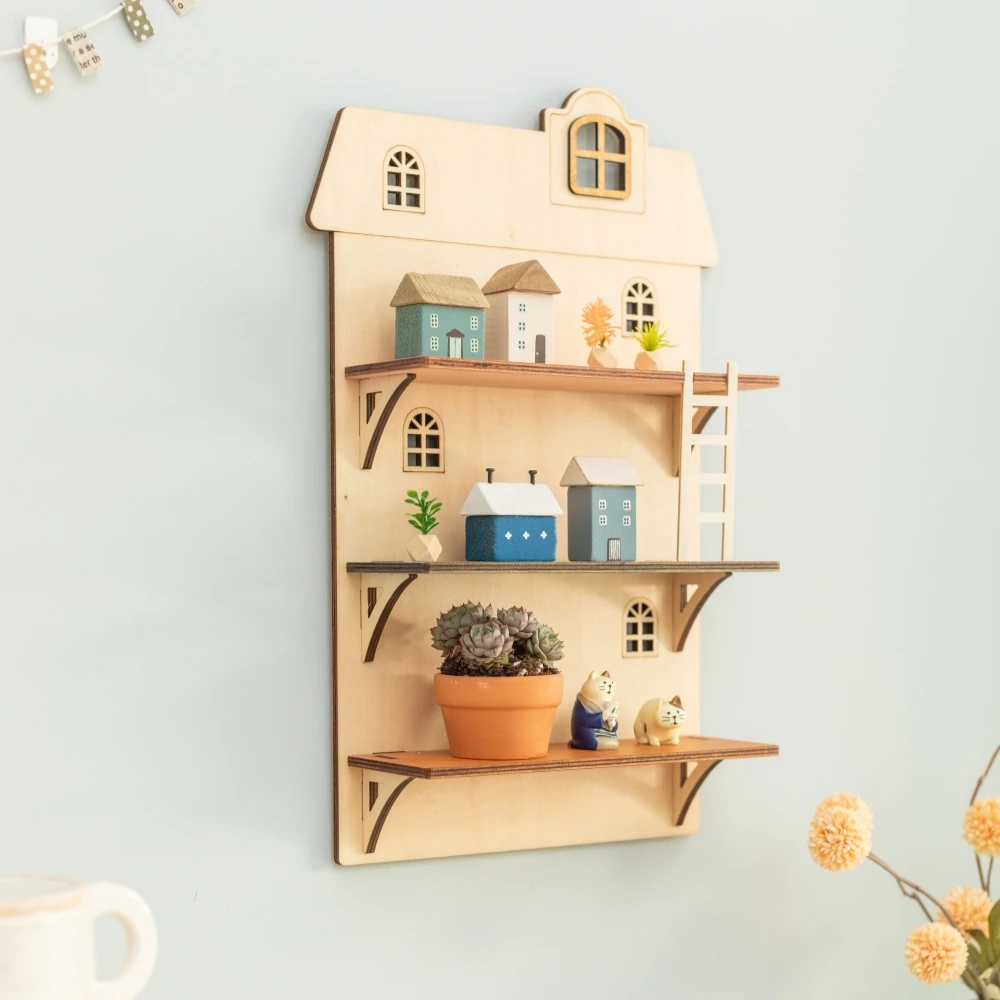 3 Layers Wooden Wall-Mounted Display Riser Rack Cute Doll Display Holder Storage Rack for PopMart Figure Blind Box Home Decor