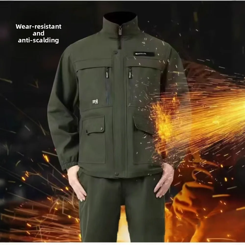 Work clothes suit men's canvas thickened welding work clothes auto repair welder wear-resistant labor protection work clothes