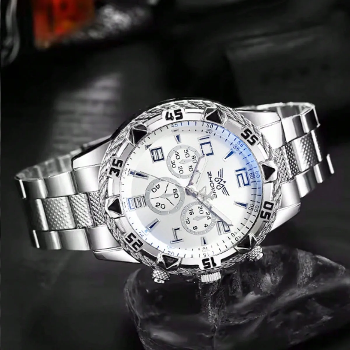 2pcs-Men's Watches Fashion Steel Band Quartz Watch Male Wristwatches Set (Without Box）