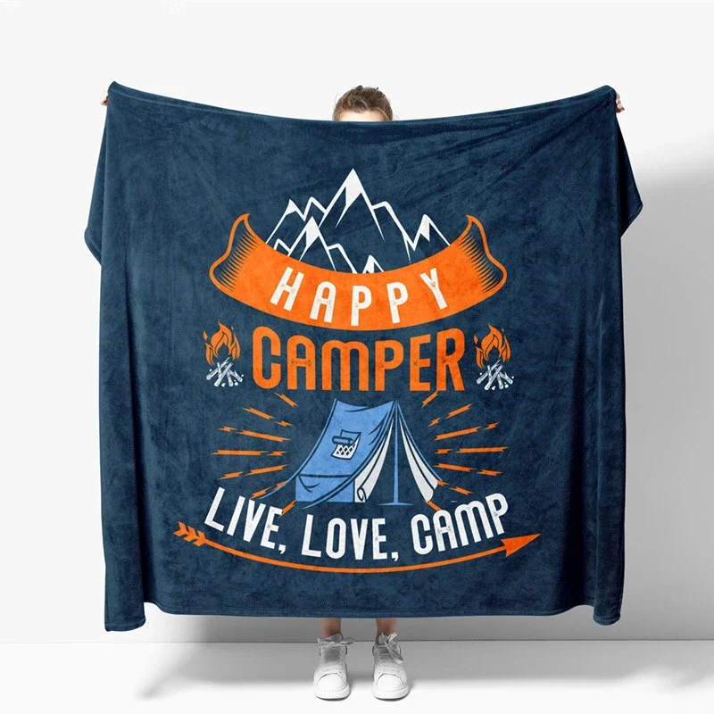 Modern Love Happy Camper Navy Hairy Winter Bed Covers Tapestry Anime Plush Summer Blanket Home Textile One Direction Living Room