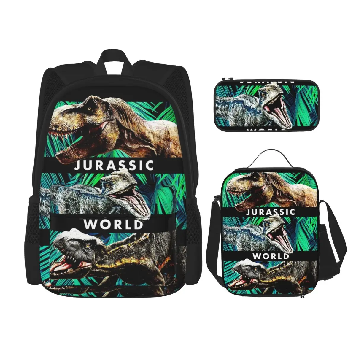 

3pecs/set Jurassic Park Jurassic World- Fallen Kingdom Dino Tropical Panels Backpack for Student Bags Lunch bag Pencil Case