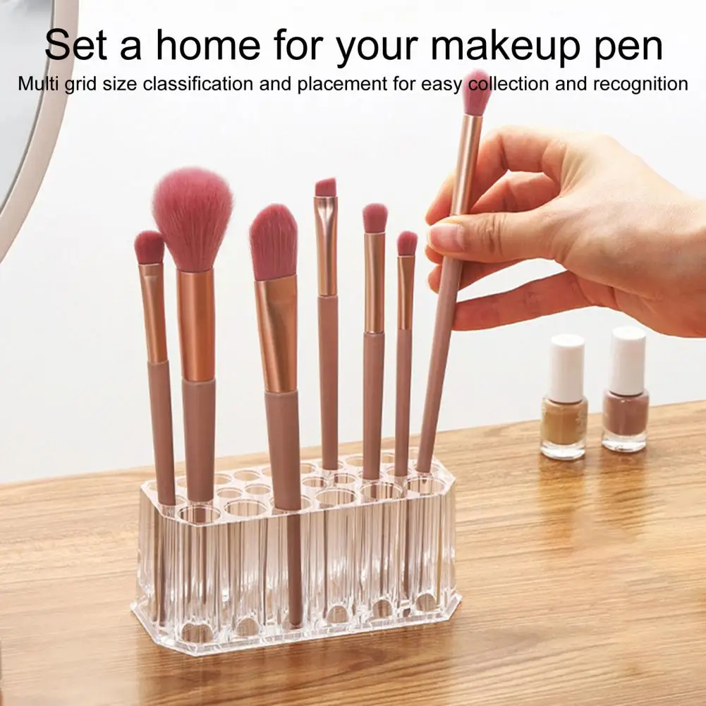 Vanity Brush Holder Transparent Makeup Brush Holder with 26 Holes Organize Eyebrow Pencils Eyeliners on Vanity or Bathroom