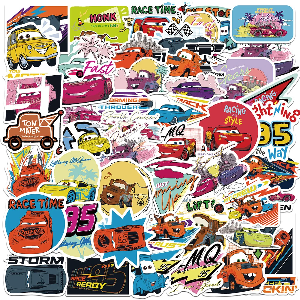 10/30/50pcs Cool Anime Movie Cars Stickers Cartoon Lightning McQueen Decals DIY Laptop Scrapbook Phone Bike Sticker Decoration