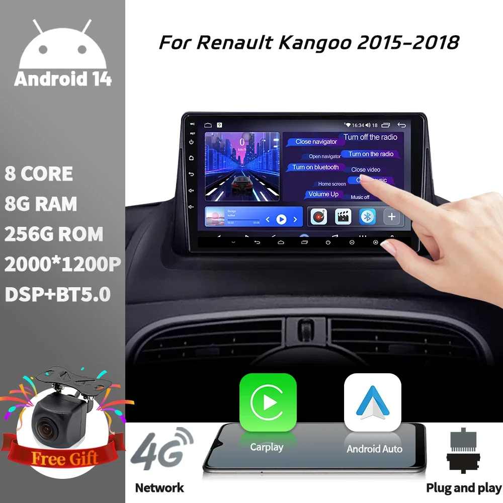 For Renault Kangoo 2015-2018 Android Car Radio Multimedia Navigation Wireless Carplay 5G WIFI Stereo System 4G GPS Touch Screen