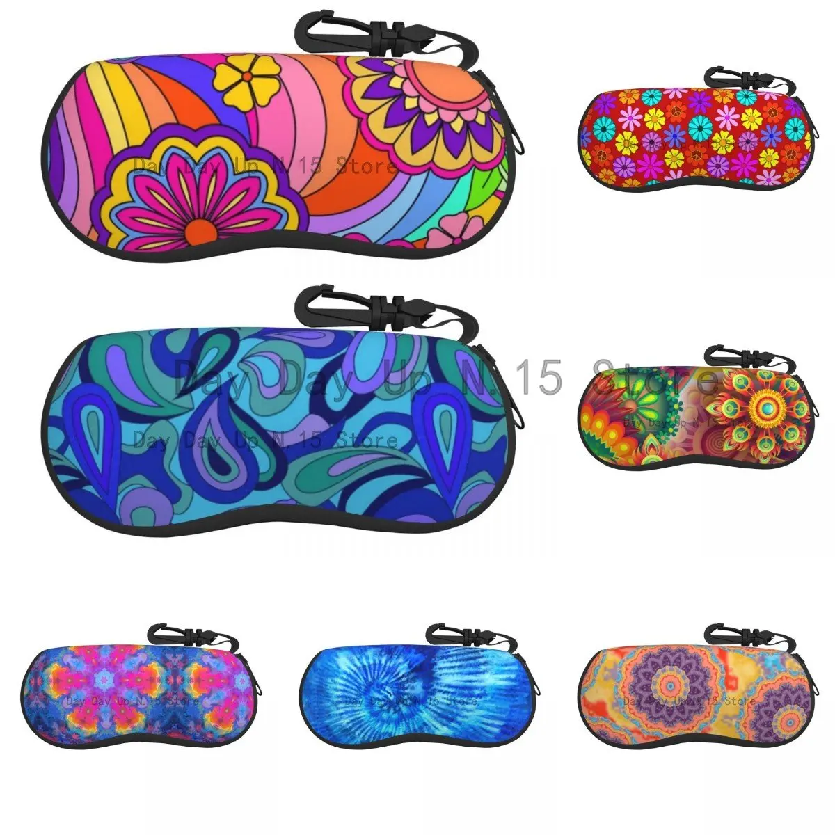 

Groovy Hippie Print Horizontal Glasses Case Flower Power Male Personalized Sunglasses Pouch Convenient Pocket Eyeglasses Bag