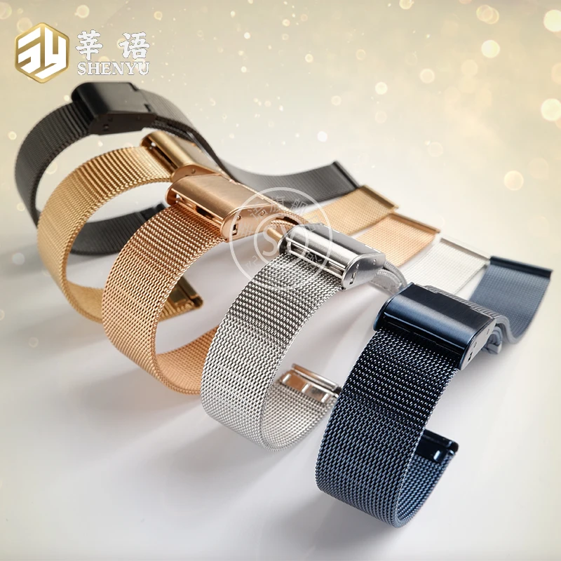 Shenyu-حزام ساعة من الستانلس ستيل للرجال والنساء ، سوار ميلاني ، 10 ، 12 ، 13 ، 14 ، 15 ، 16 ، 17 ، 18 ، 19 ، 20 ، 21 ، 22 ، 24