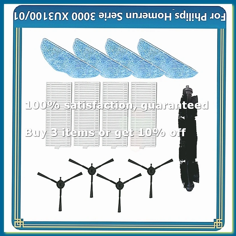 For Homerun Serie 3000 XU3100/01 Robot Vacuum Cleaner Accessories Main Brush Mop Cloth Side Brush Filter-A009