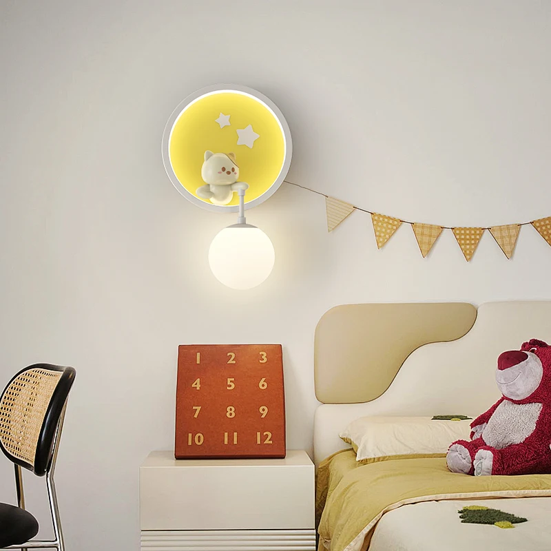 

Bedside For Bedroom Creative Cream Style Cartoon Bear Cloud Bedroom Lamp Warm Children's Room Background Wall Lamps Decorative