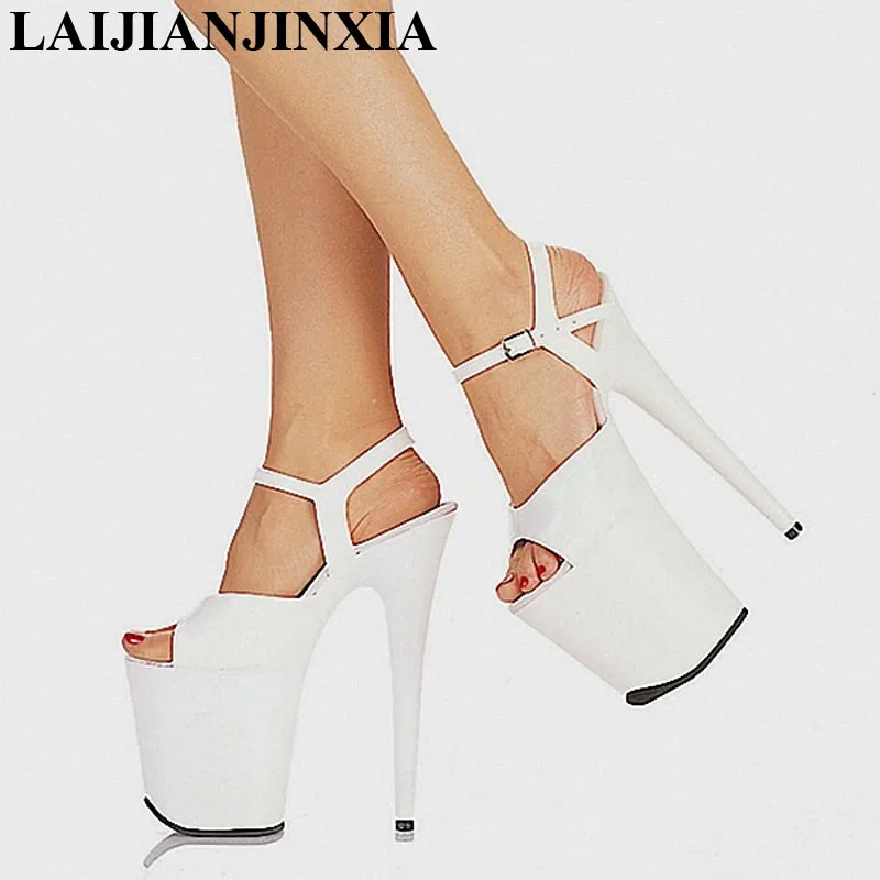 LAIJIANJINXIA New 20CM/8inches White PU Upper Fashion Sexy Exotic High Heel Platform Party Women Sandals Pole Dance Shoes E-056