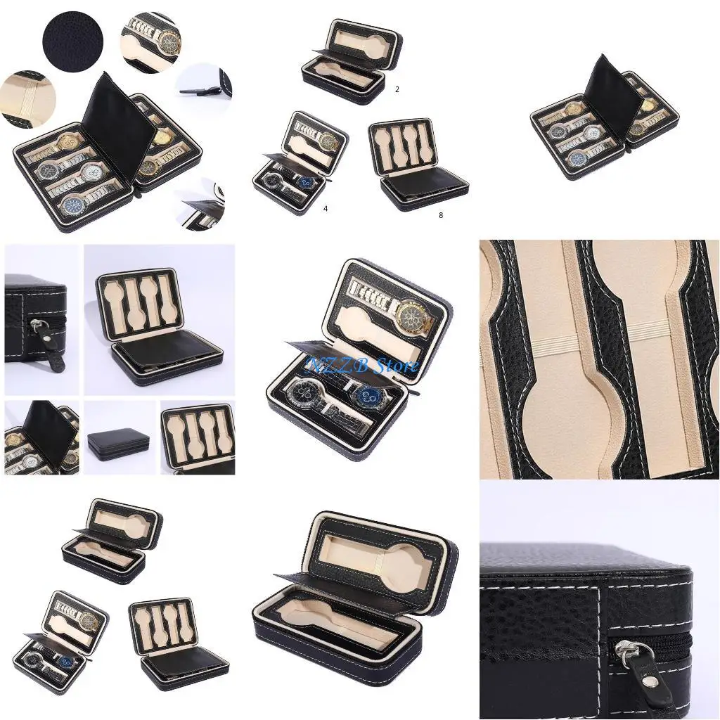 

T21F Travel Jewelry Box Leather Watch Storage Organizer-Case for Men Women Jewellery Storage Boxes Display Holder 2/4/8Slot