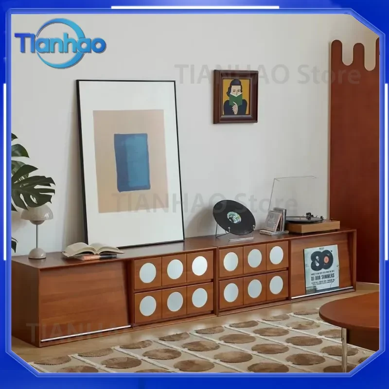 Solid Wood Combination TV Cabinet for Retro Storage Locker Integrated French Style Floor Standing Cabinet for Small Apartment