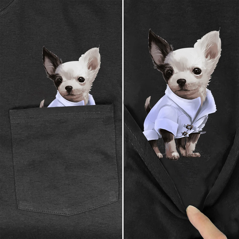 CLOOCL Fashion Women's T-shirts Funny Chihuahua Printed Pocket Tops Summer Hip Hop Short Sleeve Graphic Tee Dropshipping