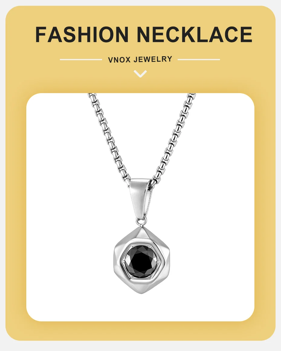 Vnox Herren-Schmuckset aus Edelstahl, Hexagon-Halskette mit schwarzem Zirkon und Armband mit Panzerkette, Punk-Hip-Hop-Männer-Accessoire, Geschenk – Detail 7