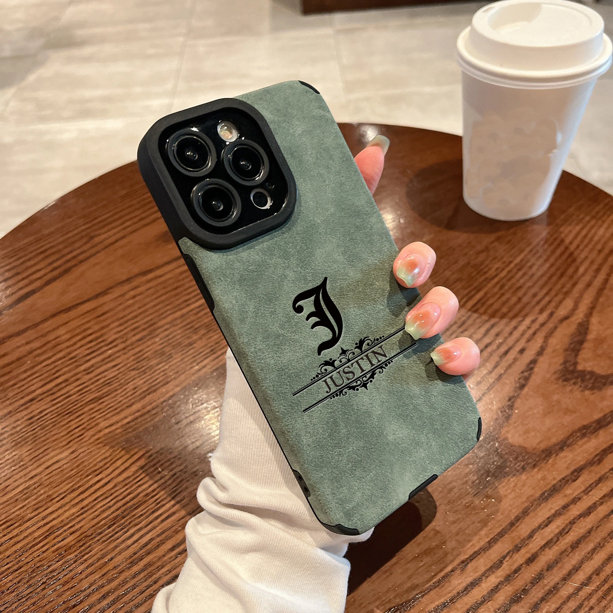 

Gothic Big Letter Customized Name Phone Case for iPhone 16 15 14 13 12 11 Pro Max UV Printing Lambskin Faux Leather Phone Cover